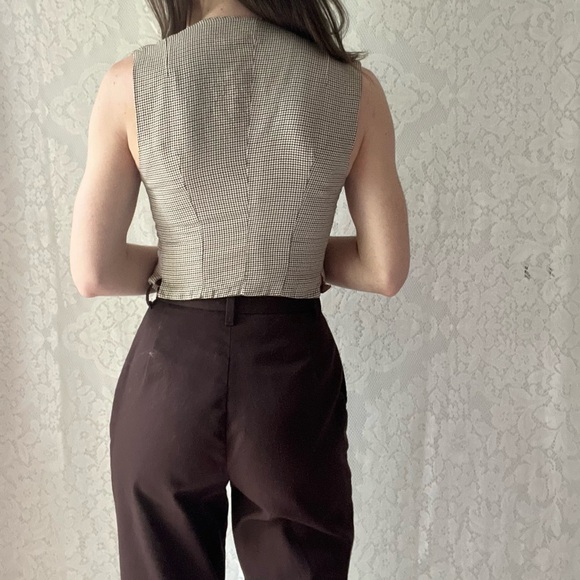 Vintage Reversible Vest Brown Houndstooth & Solid Camel Button Up Preppy - Picture 9 of 14